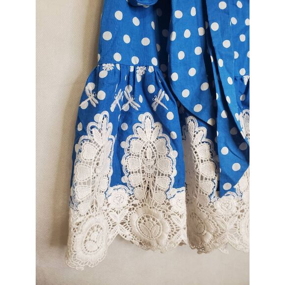 Miguelina Polka Dot Dragonfly Embroidered Lace Hem Mini Skirt Whimsical Beachy - Picture 3 of 7